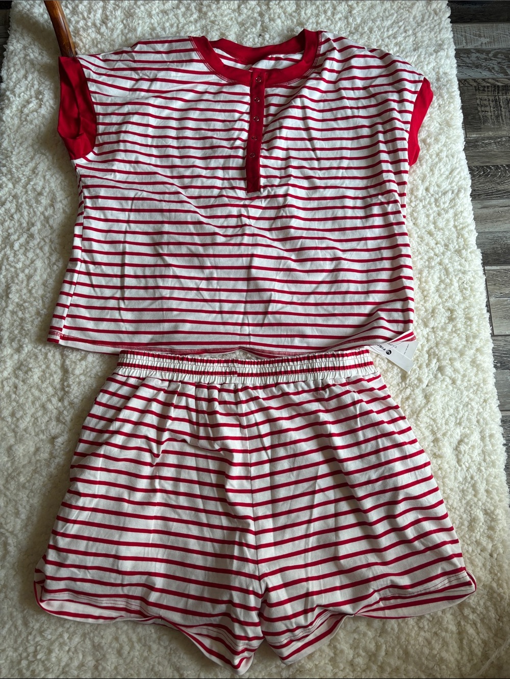Women's Red & White Striped Short Set - Short Sleeve Top & Shorts